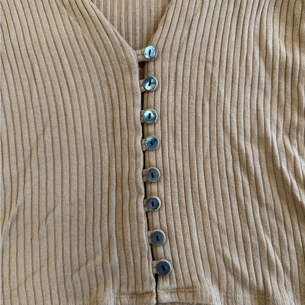 Reformation Ribbed Button-Front Top in Beige - Picture 4 of 7